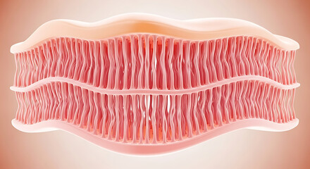 Pink and white plastic kitchen whisk isolated on peach background minimalist flat lay top view