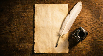 Blank Old Parchment Paper with Feather Quill and Inkwell © sxcd