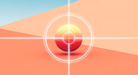 Sunrise over target with strawberry in crosshair minimal 3d render gradient background