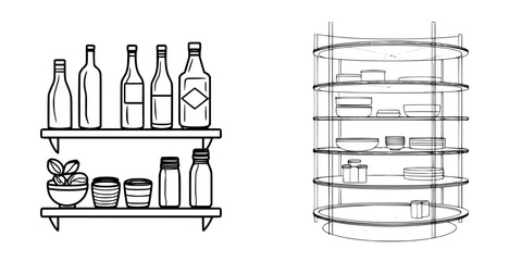 Fototapeta premium Elegant Line Art of a Rotating Pantry Shelf Clean