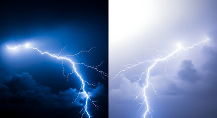 Dramatic lightning storm over dark clouds with electric bolts and thunderstorm energy