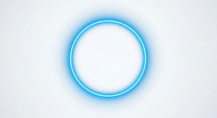 Glowing neon blue ring light effect on white background minimal design digital art