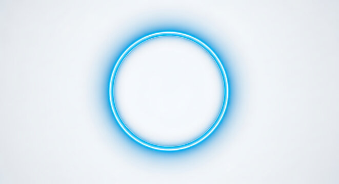 Glowing neon blue ring light effect on white background minimal design digital art