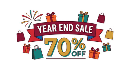 Obraz premium Year End Sale 70% Off - Exciting Discounts on Gifts - Festive Shopping Scene
