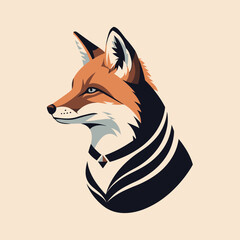 Obraz premium An illustrated fox wearing a striped scarf is depicted from the side in a minimalist style