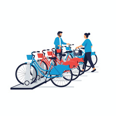 Obraz premium People Sharing Bicycles at Bike Rack