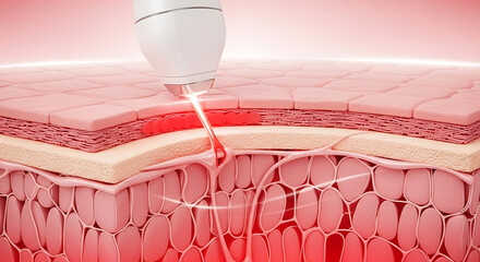 Dental hygiene procedure with red plaque disclosing tablet on pink tooth model close-up