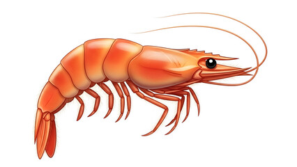 Full-body shrimp cartoon with bright colors and detailed textures, centered on white.