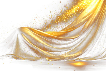 Elegant Gold Tulle Cloth Texture with Sparkles on Transparent Background
