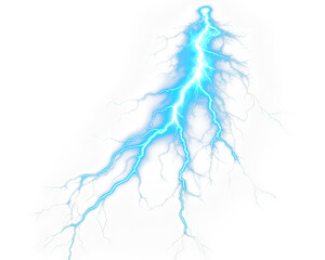 Powerful Blue Lightning Bolt on Transparent Background