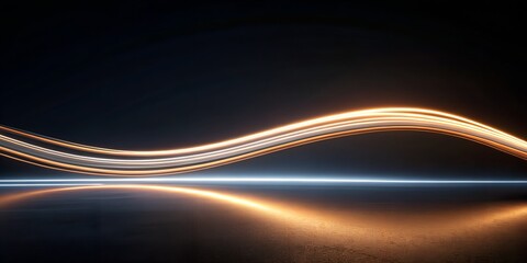 Abstract Flowing Orange and Blue Light Streaks with Reflection on Transparent Background