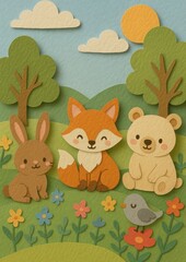 Obraz premium Cute forest animals paper art