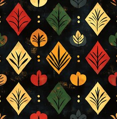Geometric pattern of stylized leaves and diamonds on dark textured background image photo