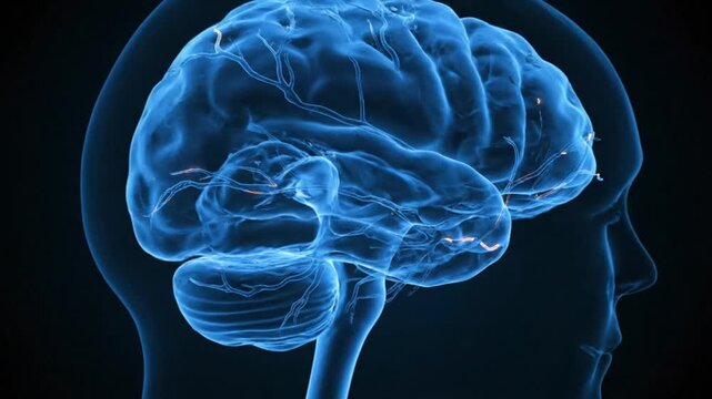 Blue brain scans from side.