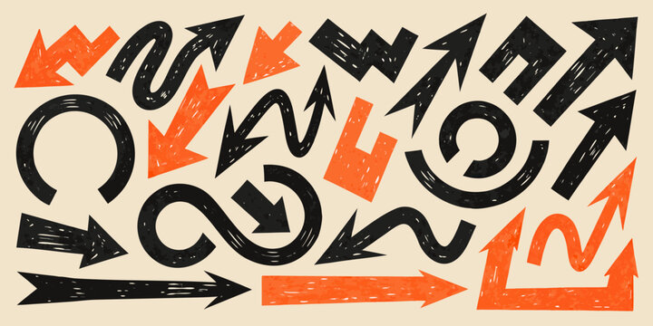 Abstract illustration featuring dynamic arrows and looping shapes in contrasting colors