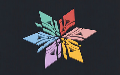 A colorful abstract starburst design with geometric shapes