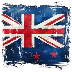 Painted New Zealand Flag with Textured Brushstrokes and Splatter image photo