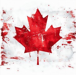 Red maple leaf symbol of Canada with textured white and red background Canada flag