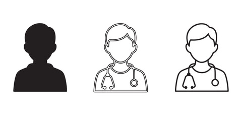 Fototapeta premium Medical Professionals Illustrated: A set of three distinct silhouette and outlined illustrations depicting medical professionals, symbolizing healthcare and expertise. 