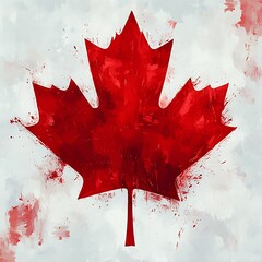 Red Maple Leaf Symbol with Watercolor Splatter on White Background canada canadian