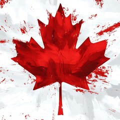 Red Maple Leaf with Textured Paint Splatter Background Canada Canadian