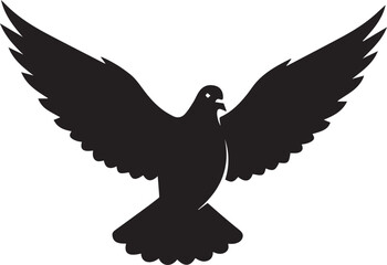 Fototapeta premium Flying dove vector silhouette line art illustration with spread wings peace concept