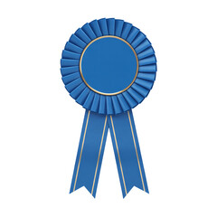 Blue ribbon award in minimalist style with golden trim on white background for achievement recognition