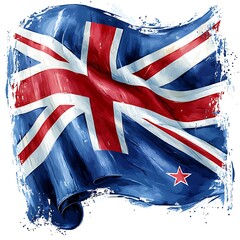 Stylized watercolor painting of the New Zealand flag waving image photo