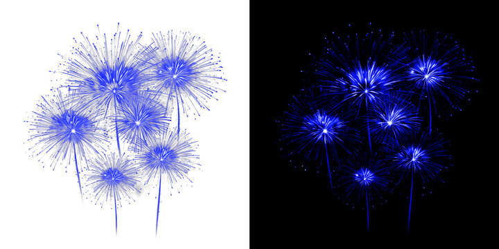 Deep blue firework burst transparent background with dark night sky isolated vector element for festive celebration art