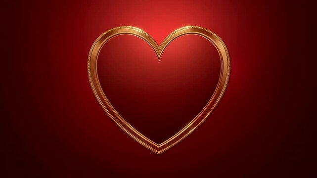 Pulsing gold heart on red-backdrop with top spot brightening, gleam skimming beaded rim for glow