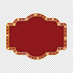 Vintage glowing marquee sign with red background for theater or show announcement