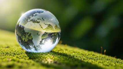 Crystal Earth Globe on Green Moss