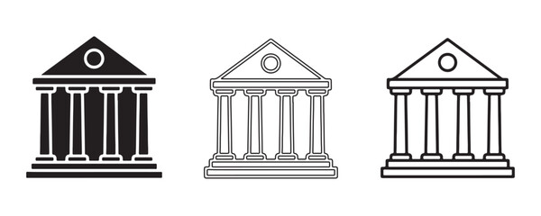 Fototapeta premium Simplified Icons of Classic Architecture: Three minimalist renderings of iconic classical building structures.
