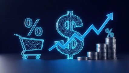 Digital dollar graph shopping cart growth