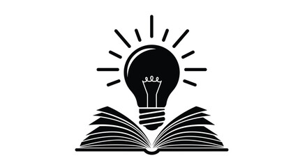 An open book illuminated by a glowing light bulb learning and ideas