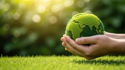 Hands Holding Green Earth In Sunlight
