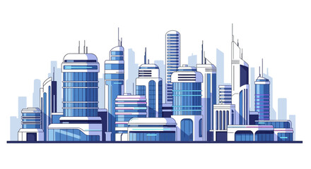 Fototapeta premium Modern City Skyline Illustration with Futuristic Skyscrapers and Urban Architecture showcasing a contemporary metropolitan landscape