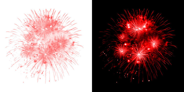 Vibrant red firework burst on transparent grid and black background for festive occasions