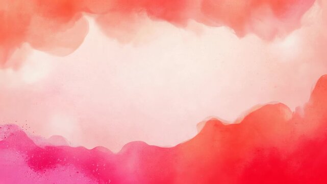 Starting watercolor washes framing pale mid on paper deepening orange-pink, lower-left speckling
