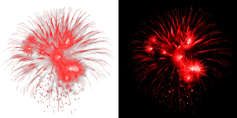 Red fireworks burst isolated on transparent background with black matte for creative design...
