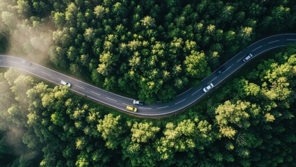 Cars driving on road through forest