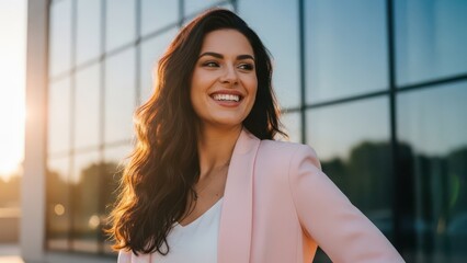 Woman Smiling Businesswoman Outdoors Golden Hour