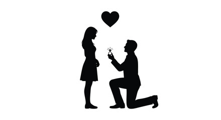 A romantic proposal scene depicted with silhouettes of a couple
