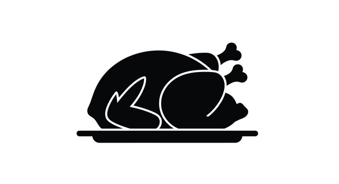 A simple black silhouette of a roasted turkey on a platter
