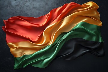 Waving Pan African Flag Fabric with Red Orange Yellow Green Black Colors silk