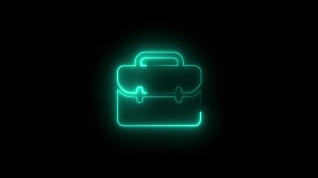 Glowing azure briefcase icon for corporate career concept on black background. 4k video
