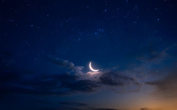 Serene night sky with crescent moon