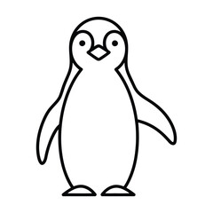 Fototapeta premium A simple black and white line drawing depicts a charming penguin with outstretched wings standing upright and facing forward high-quality professional detailed.