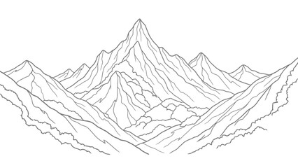 Mountain range line art illustration