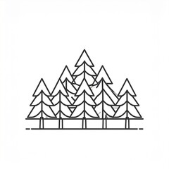 Minimalist line art forest illustration with trees and mountains for design projects